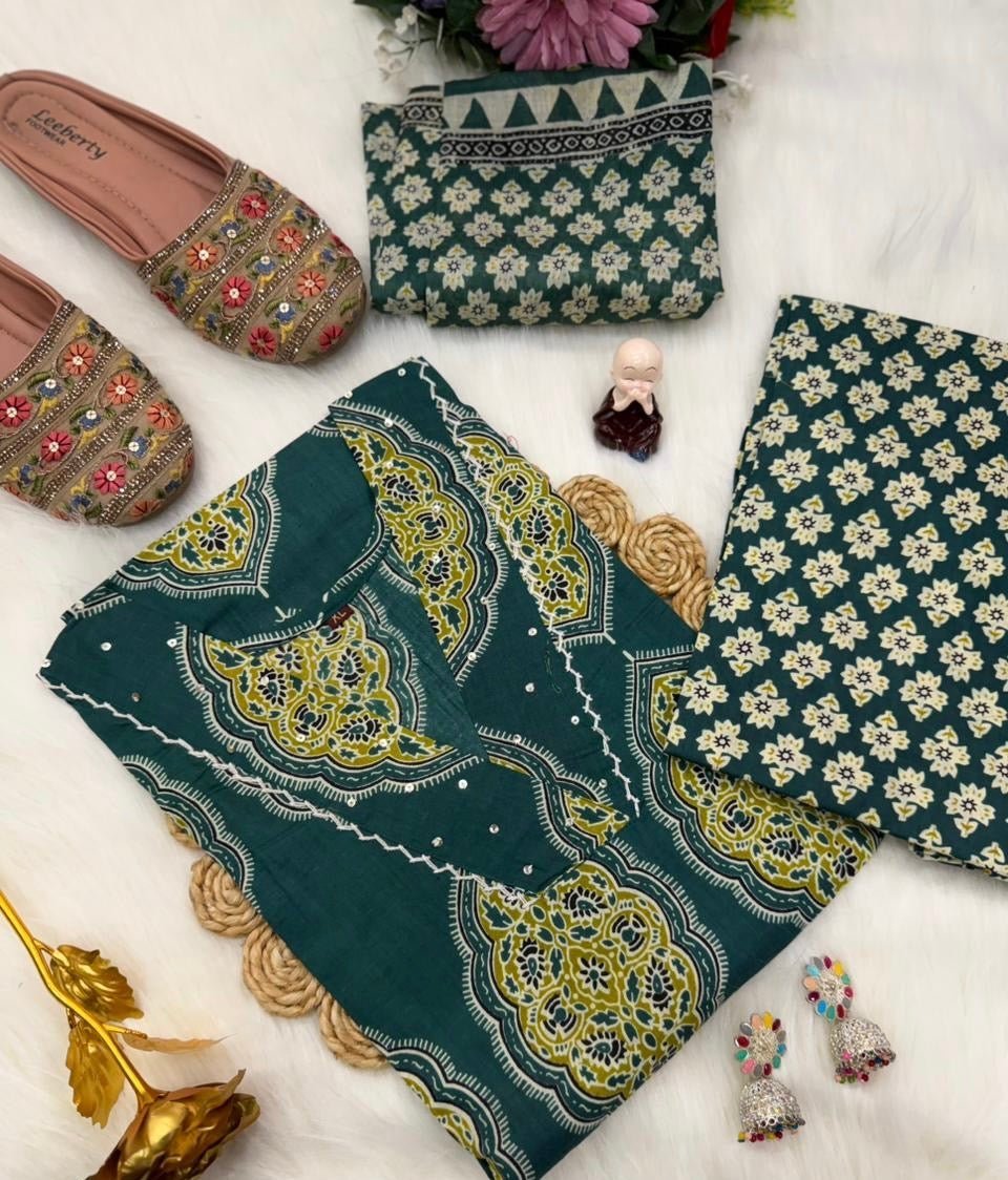 VASTRA COLLECTION readymade kurta pant dupatta set in traditional design, featuring intricate patterns and matching fabric.