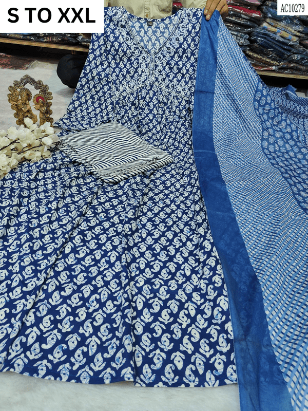 Heavy aliacut kurta with matching pants and dupatta, available in size S to XXL, featuring intricate design from VASTRA COLLECTION.
