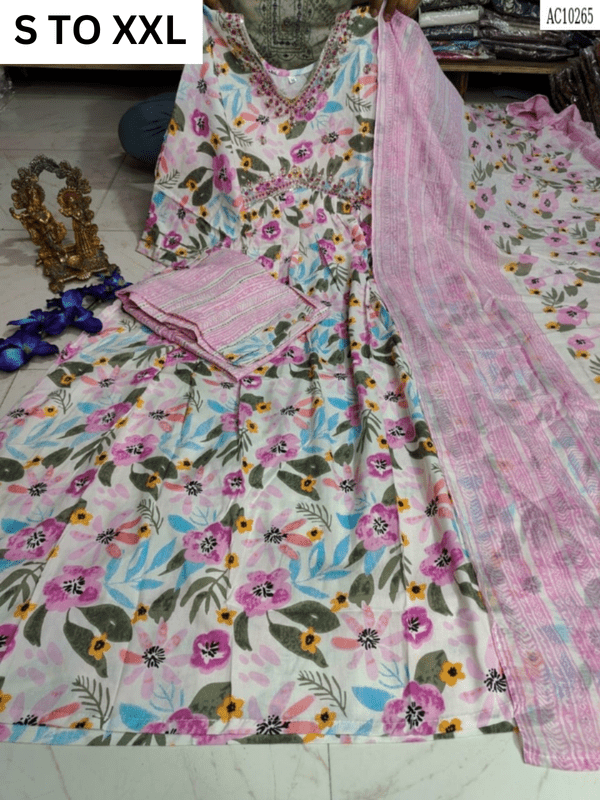 Heavy aliacut kurta with matching pants and dupatta in size S to XXL, featuring intricate design by Vastra Collection.