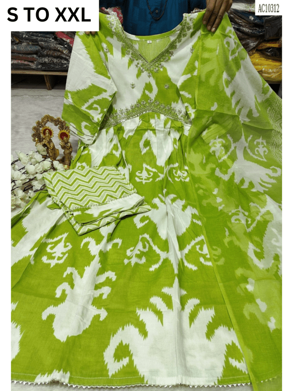 Heavy Aliacut kurta with matching pants and dupatta in size S to XXL from VASTRA COLLECTION, featuring intricate design.
