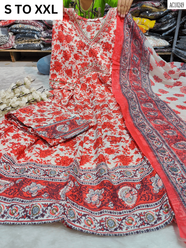 Heavy aliacut kurta pant dupatta set by Vastra Collection in size S to XXL with intricate design and vibrant fabric.