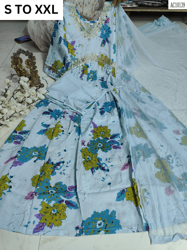 Heavy Aliacut kurta set with matching dupatta in S to XXL sizes, featuring intricate design from VASTRA COLLECTION.