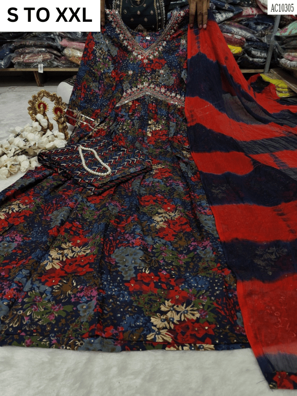Heavy aliacut kurta with matching pant and dupatta in S to XXL size, designer VASTRA COLLECTION traditional Indian outfit.
