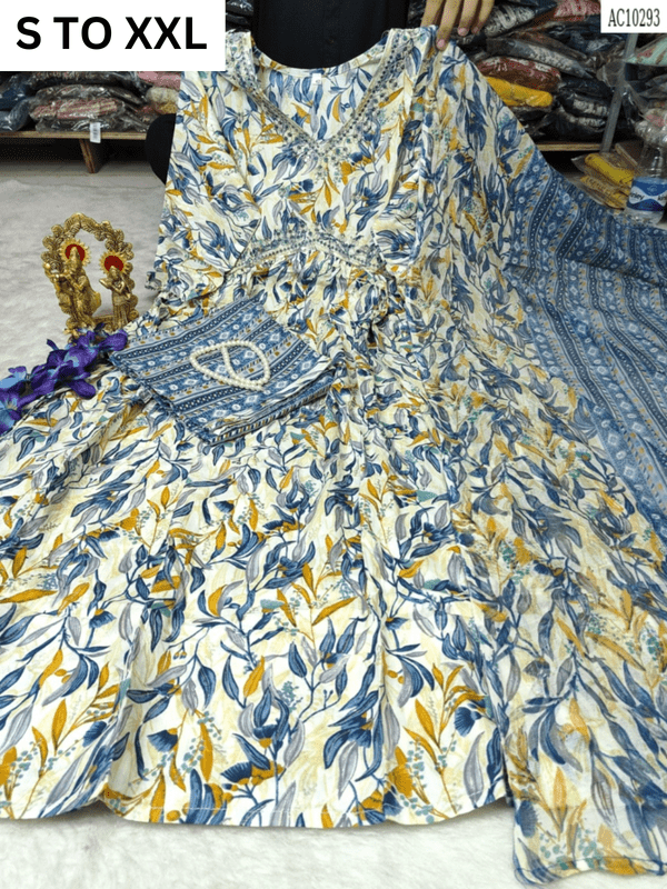 Heavy Aliacut Kurta Pant Dupatta set in S to XXL size by Vastra Collection, featuring intricate design and traditional fabric.