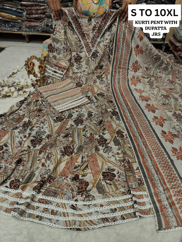 Heavy Anarkali Kurta with matching pants and dupatta from VASTRA COLLECTION, available in sizes S to 10XL, featuring intricate design.