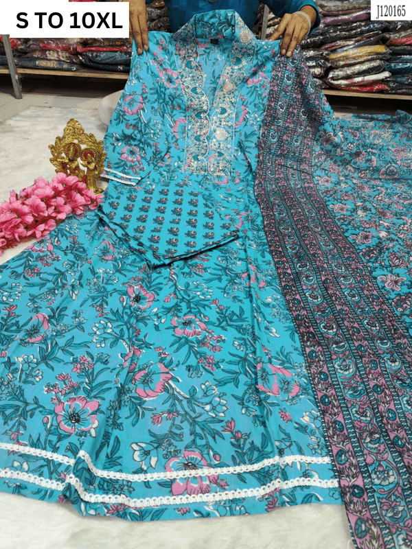 Heavy Anarkali Kurta with matching pants and dupatta from Vastra Collection in size S to 10XL, featuring intricate design details.