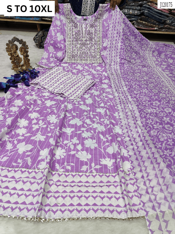 Heavy Anarkali kurta with matching pants and dupatta from VASTRA COLLECTION, available in sizes S to 10XL, featuring intricate design.