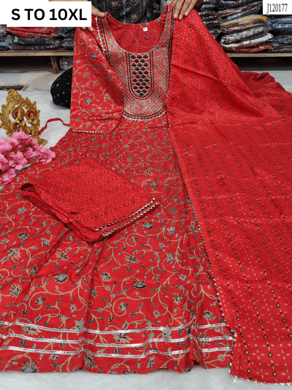 Heavy Anarkali kurta set with matching dupatta, VASTRA COLLECTION, includes pants in sizes S to 10XL with intricate design details.