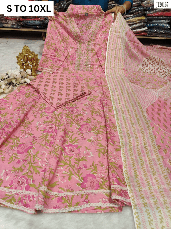 Heavy Anarkali kurta with matching pants and dupatta in vibrant design, available in sizes S to 10XL from Vastra Collection.