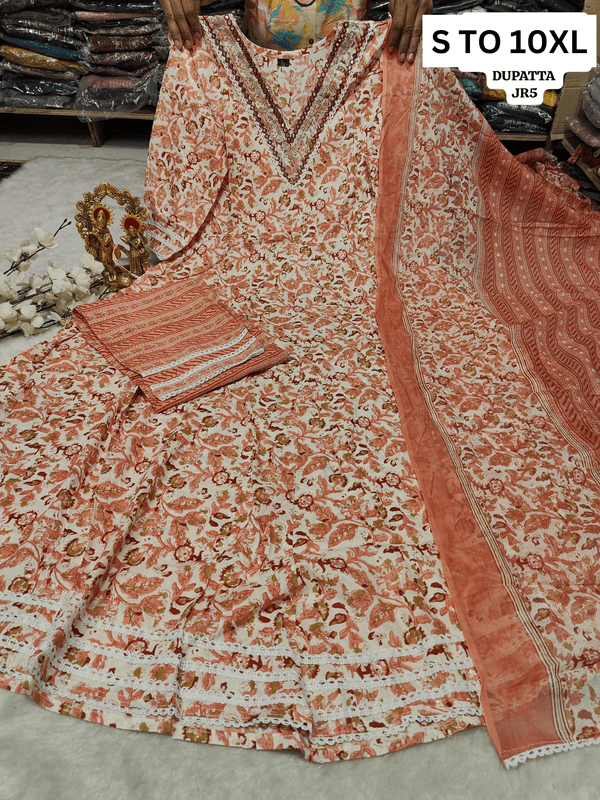 Heavy Anarkali Kurta with matching pants and dupatta from Vastra Collection, available in sizes S to 10XL, stylish traditional design.