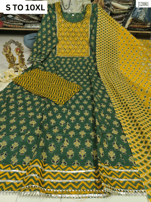Heavy Anarkali kurta set with matching churidar and dupatta by VASTRA COLLECTION, available in sizes S to 10XL, intricate design.
