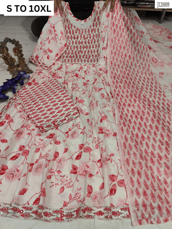 Heavy Anarkali kurta with matching pants and dupatta from VASTRA COLLECTION, available in sizes S to 10XL, intricate design.