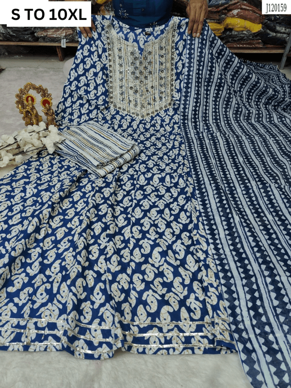 Heavy Anarkali kurta with matching pant and dupatta from Vastra Collection, available in sizes S to 10XL, detailed design.