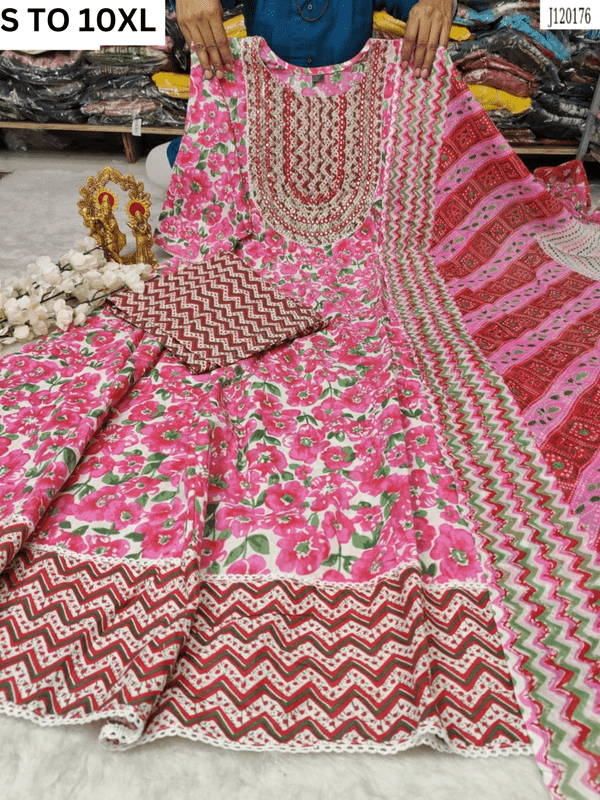 Heavy Anarkali kurta with matching pant and dupatta in vibrant design, available from size S to 10XL by Vastra Collection.