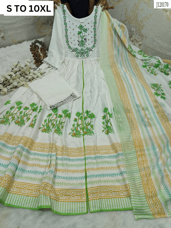 Heavy Anarkali Kurta with matching pants and dupatta from Vastra Collection, available in sizes S to 10XL, featuring intricate design.