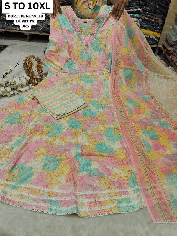 Heavy Anarkali Kurta with pant and dupatta in design 32, available from size S to 10XL, by VASTRA COLLECTION.