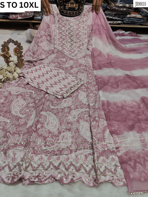Heavy Anarkali Kurta set with matching dupatta and pants in vibrant design, available in sizes S to 10XL by Vastra Collection.