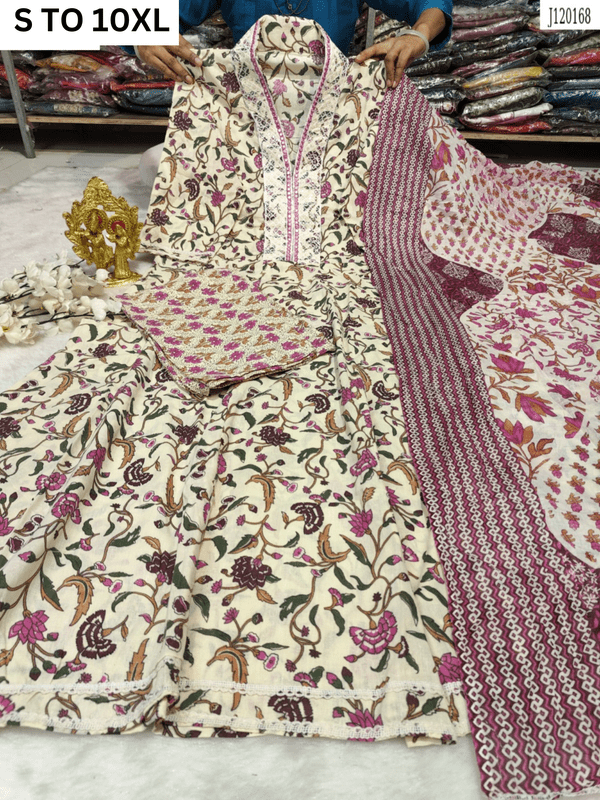 Heavy Anarkali Kurta with pants and dupatta by VASTRA COLLECTION in plus sizes, intricate design, suitable for festive wear.