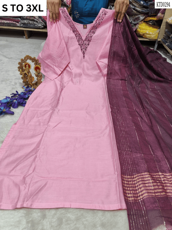 HEAVY MUSLIN COTTON SOFT KURTA DUPATTA S TO 3XL - DESIGN 18 - VASTRA COLLECTION