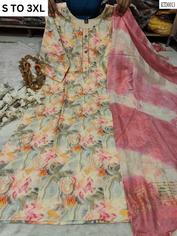 HEAVY MUSLIN COTTON SOFT KURTA DUPATTA S TO 3XL - DESIGN 23 - VASTRA COLLECTION