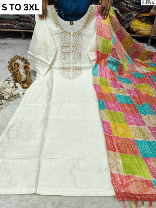 Soft cotton muslin kurta with matching dupatta in size S to 3XL, featuring elegant design from VASTRA COLLECTION.