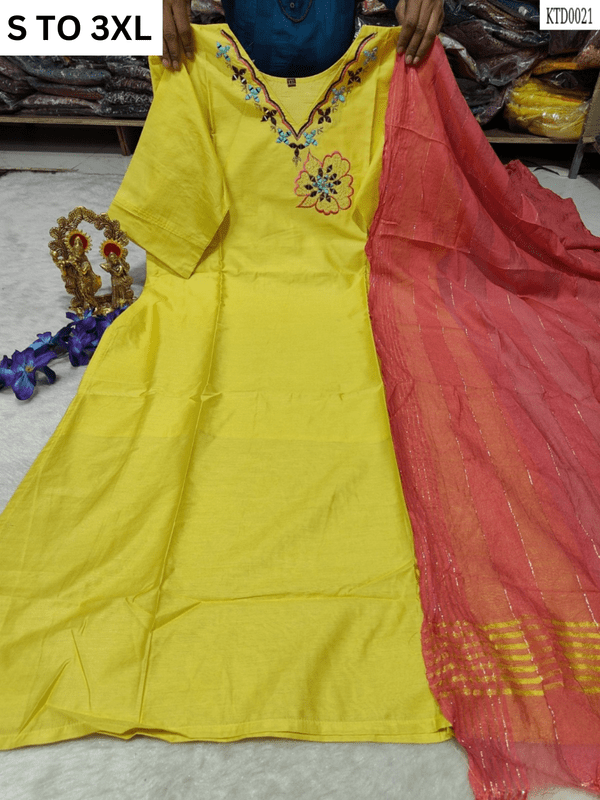 HEAVY MUSLIN COTTON SOFT KURTA DUPATTA S TO 3XL - DESIGN 26 - VASTRA COLLECTION