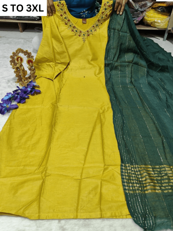 Soft heavy muslin cotton kurta with matching dupatta in size S to 3XL by Vastra Collection, featuring intricate design.