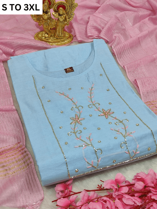 Light blue heavy muslin cotton kurta with matching dupatta from VASTRA COLLECTION, available in size S to 3XL, design 38.