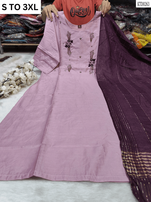 Soft cotton muslin kurta with matching dupatta in size S to 3XL, featuring elegant design from VASTRA COLLECTION.