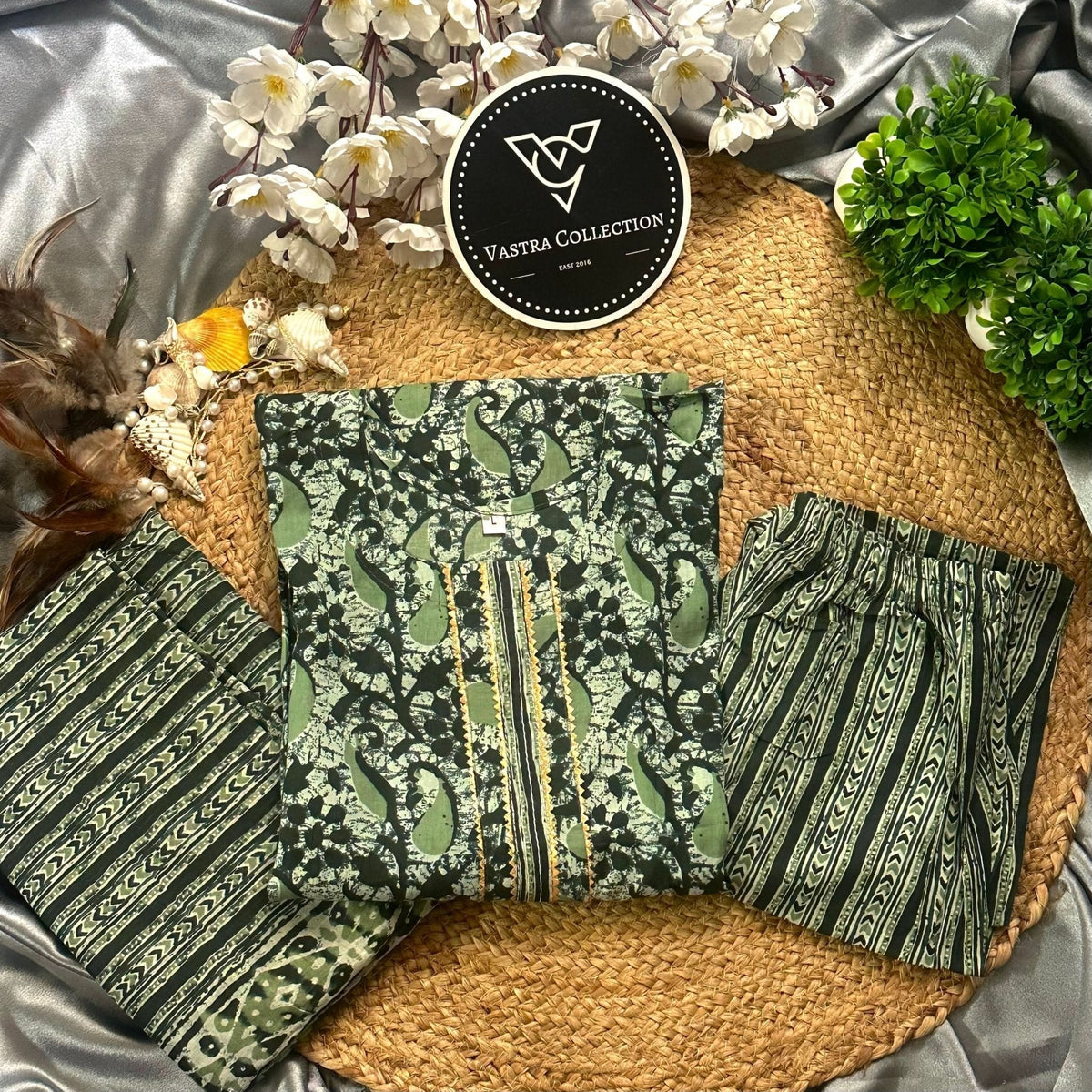 Readymade VASTRA COLLECTION kurta, pant, and dupatta set in vibrant design 189, featuring traditional Indian embroidery and bright colors.