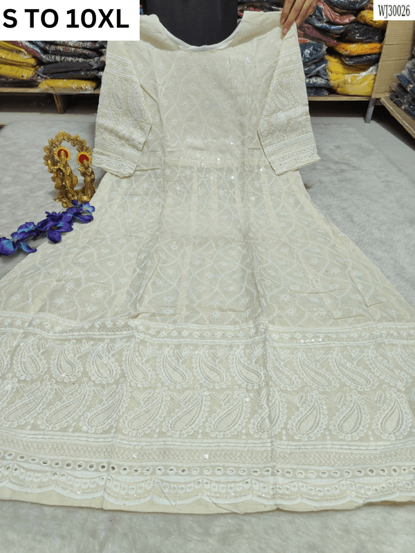 Readymade long gown with full flair in size S to 10XL from VASTRA COLLECTION, showcasing elegant fabric and flowing design.