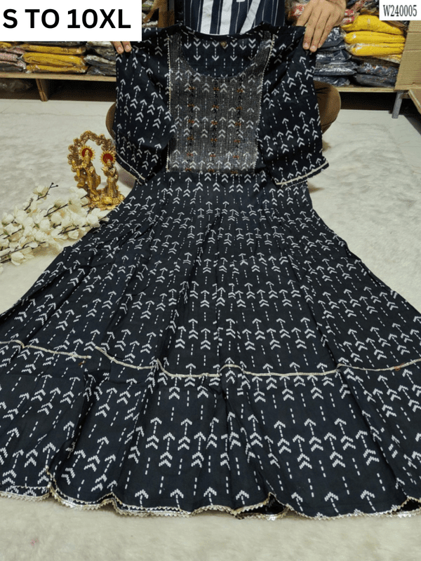 VASTRA COLLECTION readymade long gown with full flair, available in sizes S to 10XL, featuring elegant design and flowing fabric.