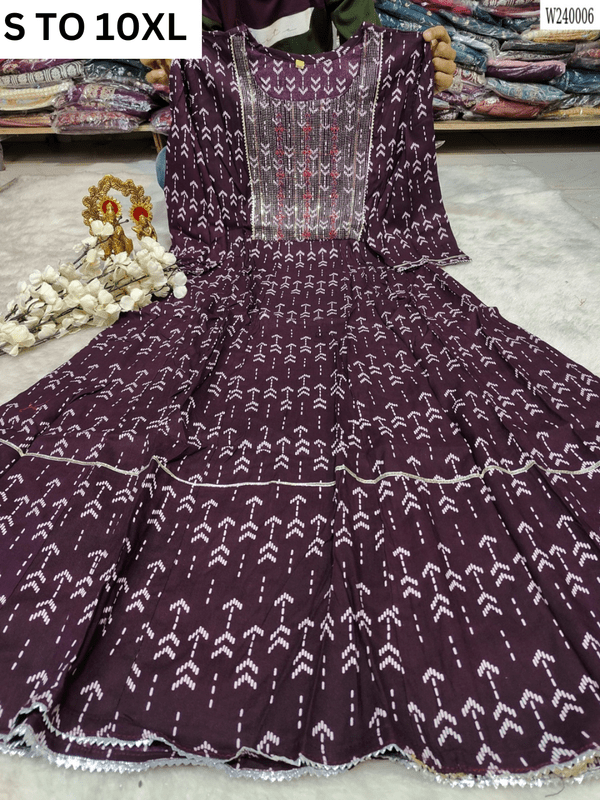 VASTRA COLLECTION readymade long gown with full flair in size S to 10XL, elegant design with flowing fabric.