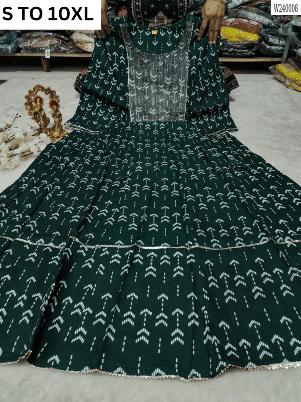 Readymade long gown with full flair in size S to 10XL by VASTRA COLLECTION, featuring intricate design and elegant fabric.