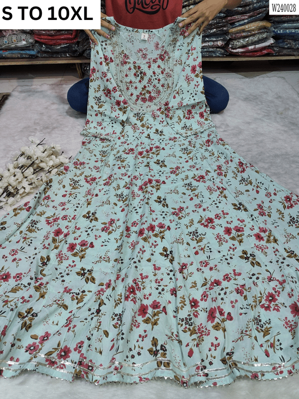 VASTRA COLLECTION readymade long gown with full flair in sizes S to 10XL, featuring elegant design and flowing fabric.