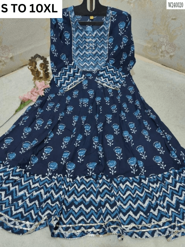 VASTRA COLLECTION readymade long gown with full flair in size S to 10XL, featuring intricate design and elegant fabric.