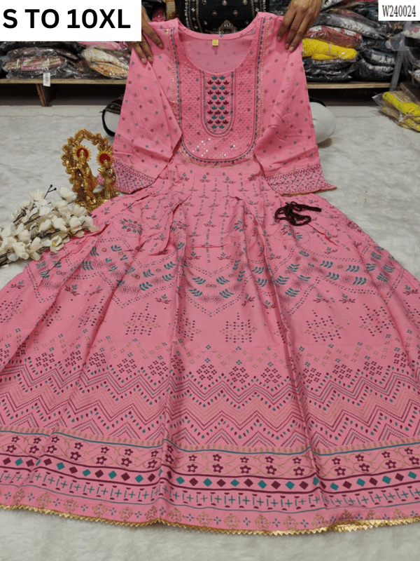 VASTRA COLLECTION readymade long gown with full flair, available in sizes S to 10XL, featuring elegant design and flowing fabric.