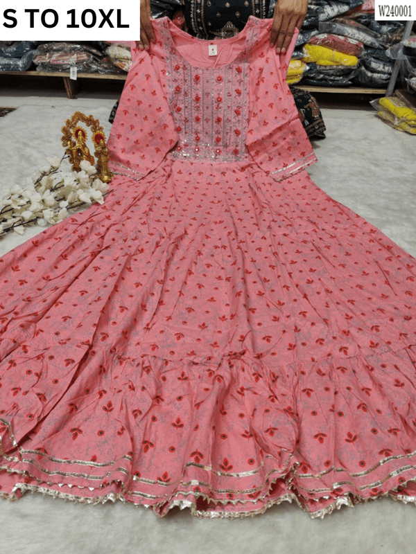 VASTRA COLLECTION readymade long gown with full flair in size S to 10XL, featuring intricate design and elegant fabric.