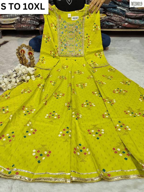 Long flair readymade gown in S to 10XL by VASTRA COLLECTION, featuring full-length design and elegant style.