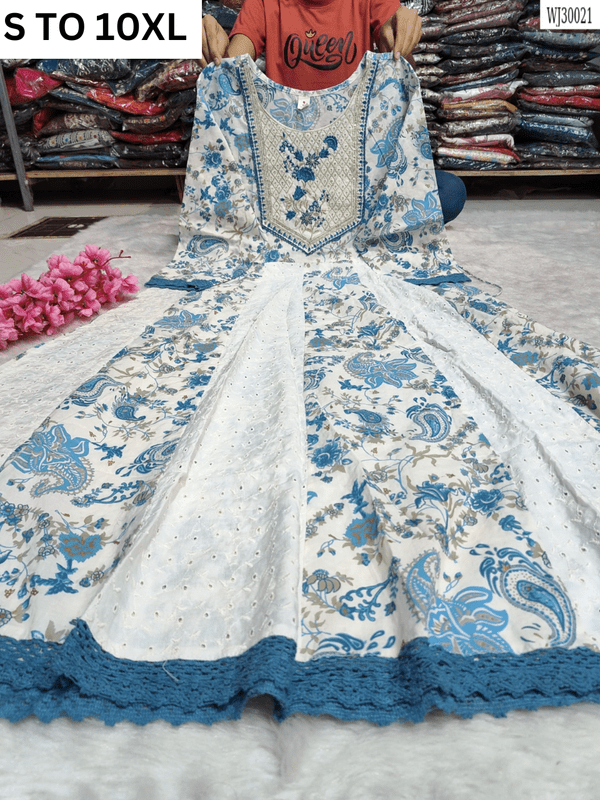 Readymade long gown with full flair in size S to 10XL by VASTRA COLLECTION, featuring elegant design and flowing fabric.