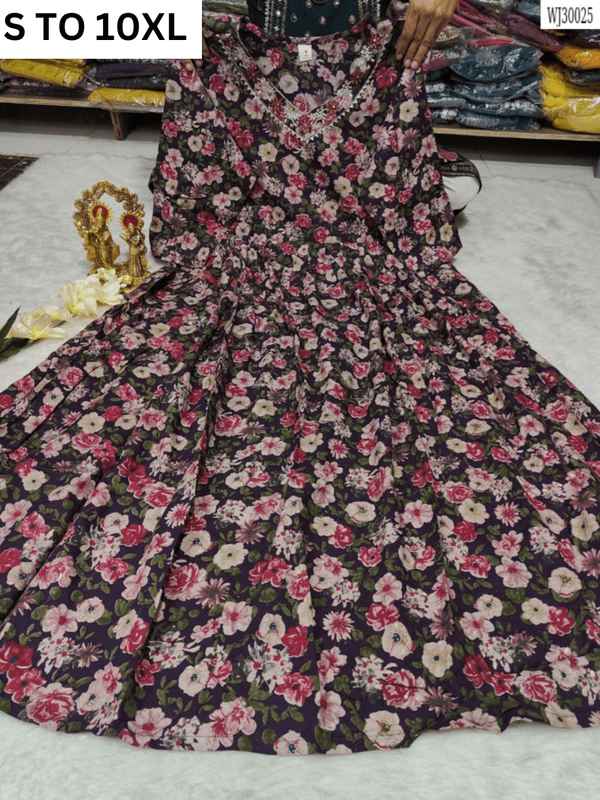 Readymade long gown with full flair in size S to 10XL by VASTRA COLLECTION, featuring an elegant design and flowing fabric.