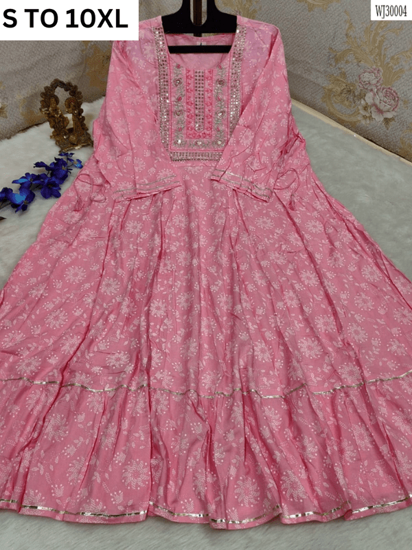 VASTRA COLLECTION readymade long gown with full flair in size S to 10XL, featuring elegant design and flowing fabric.