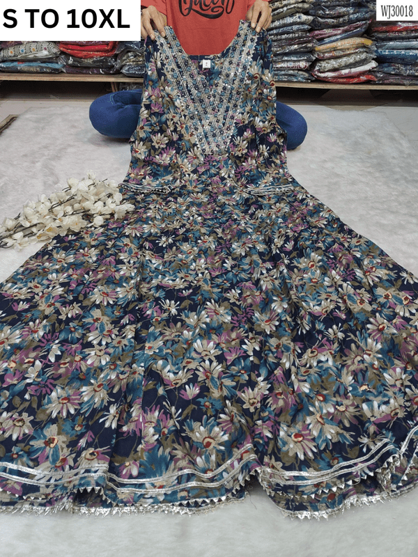 VASTRA COLLECTION ready-made long gown with full flair in size S to 10XL, featuring elegant design and flowing fabric.
