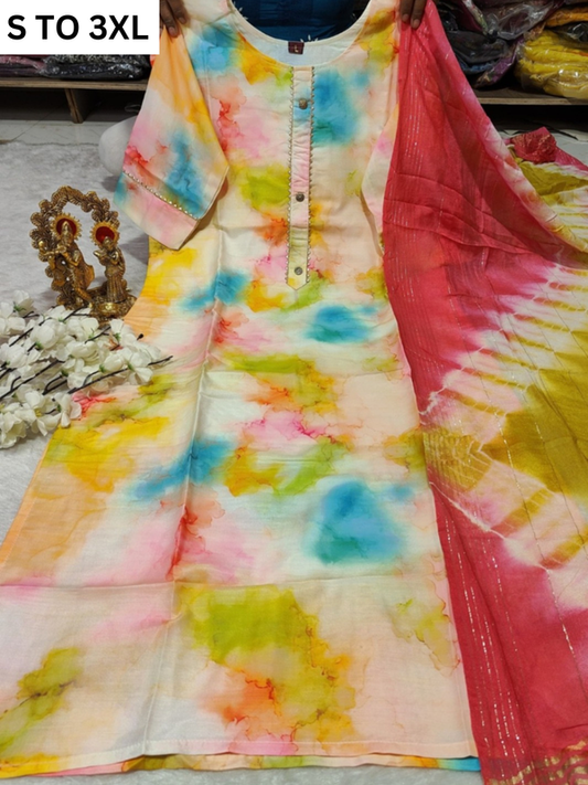 HEAVY MUSLIN COTTON SOFT KURTA DUPATTA S TO 3XL-DESIGN 36