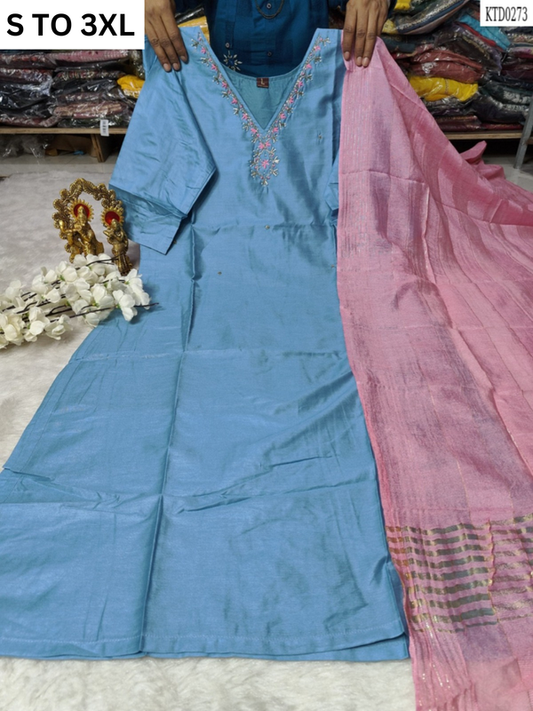 HEAVY MUSLIN COTTON SOFT KURTA DUPATTA S TO 3XL-DESIGN 45