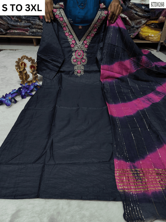 HEAVY MUSLIN COTTON SOFT KURTA DUPATTA S TO 3XL - DESIGN 25 - VASTRA COLLECTION